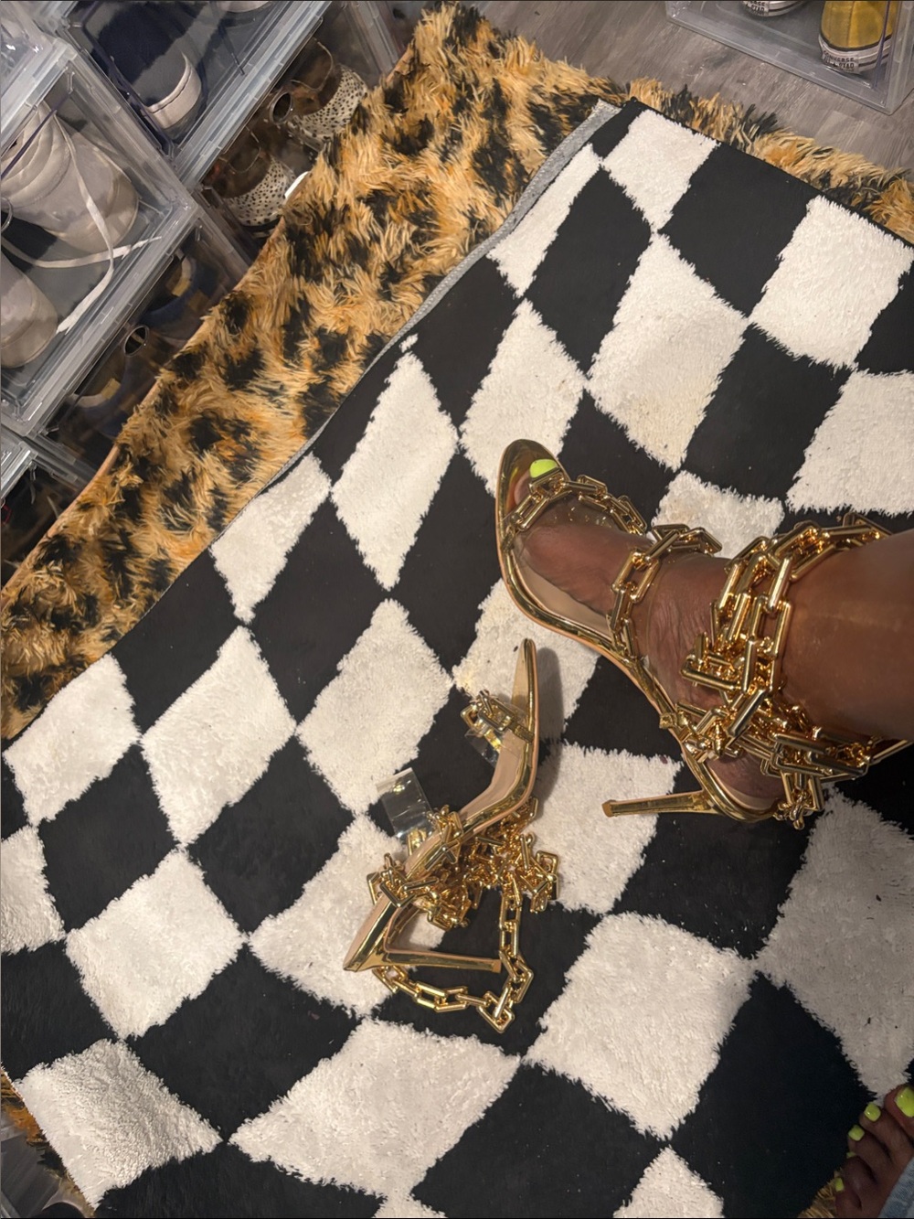 Frankie Shop Metallic Gold Chain Wrap Heels